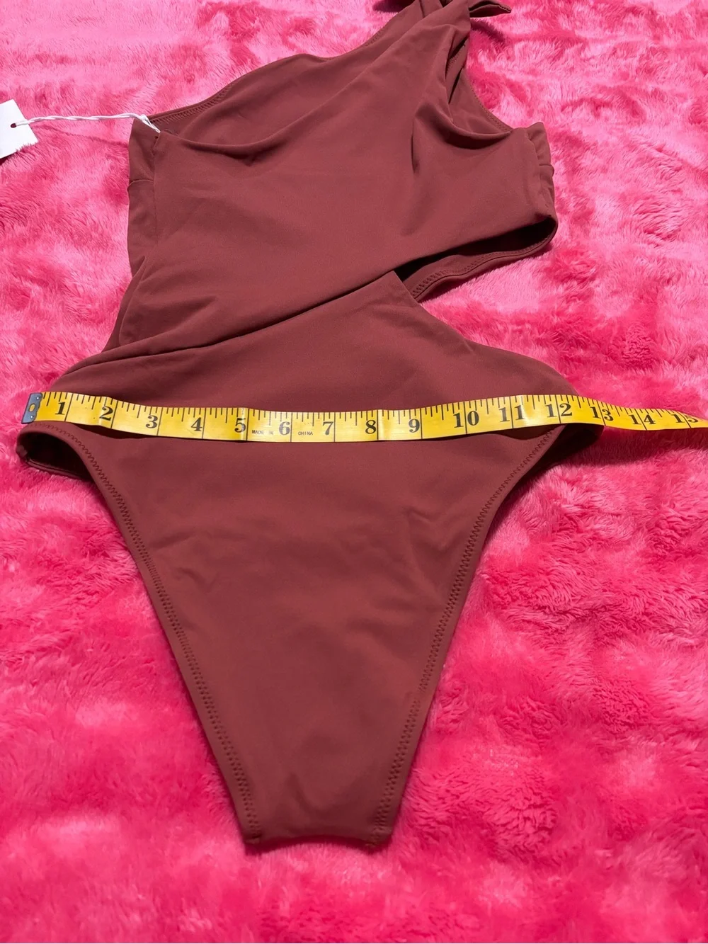 Vitamin A Cutout One Piece Swimsuit Brown One Shoulder Knot Detail XS NWT